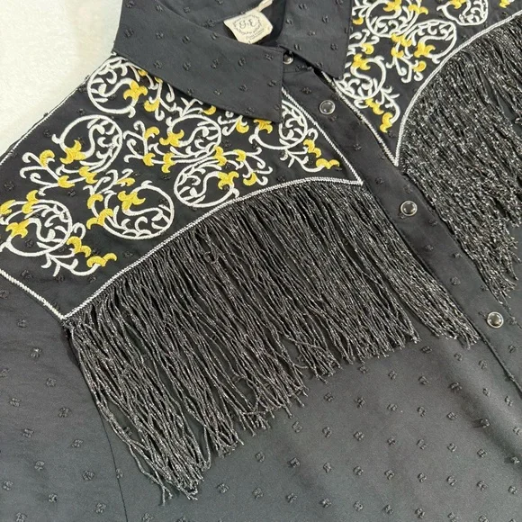 G&E Grace & Emma Women's Western Shirt LS Black Fringe Swiss Dot Embroidered 3X - Picture 10 of 10